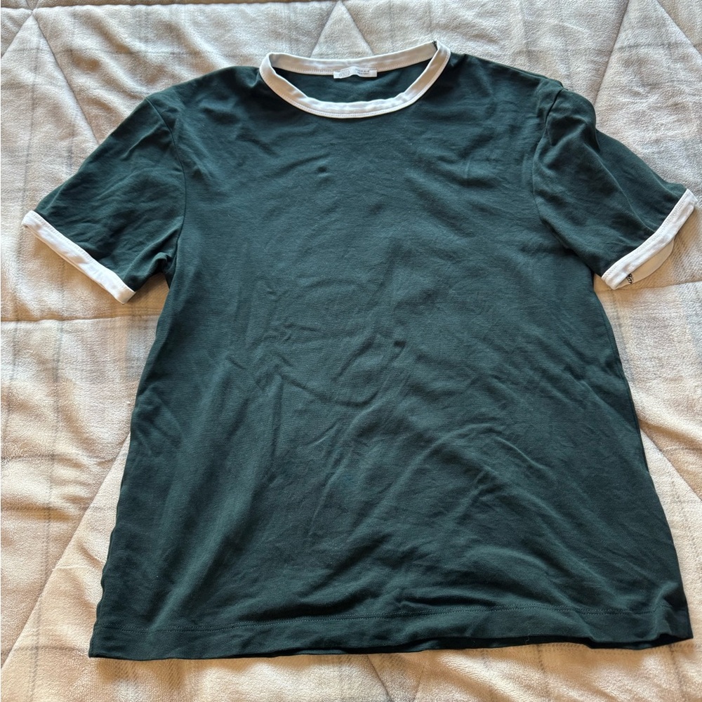 Men’s Zara Casual Ribbed T Shirt Green/White- Size M